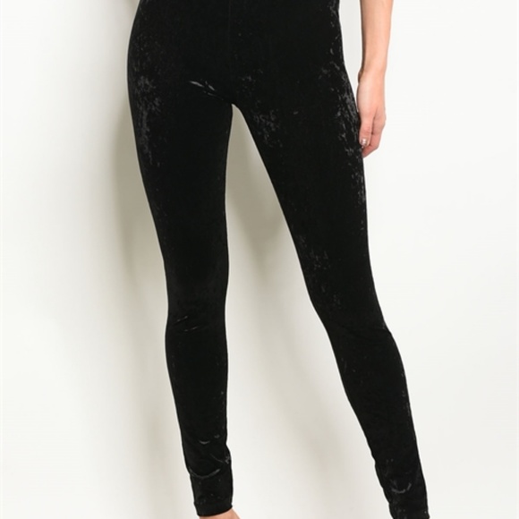 Black High Waist Velvet Leggings - Picture 2 of 3